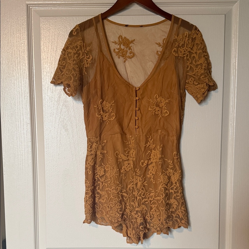 Mustard Lace Embroidered Romper